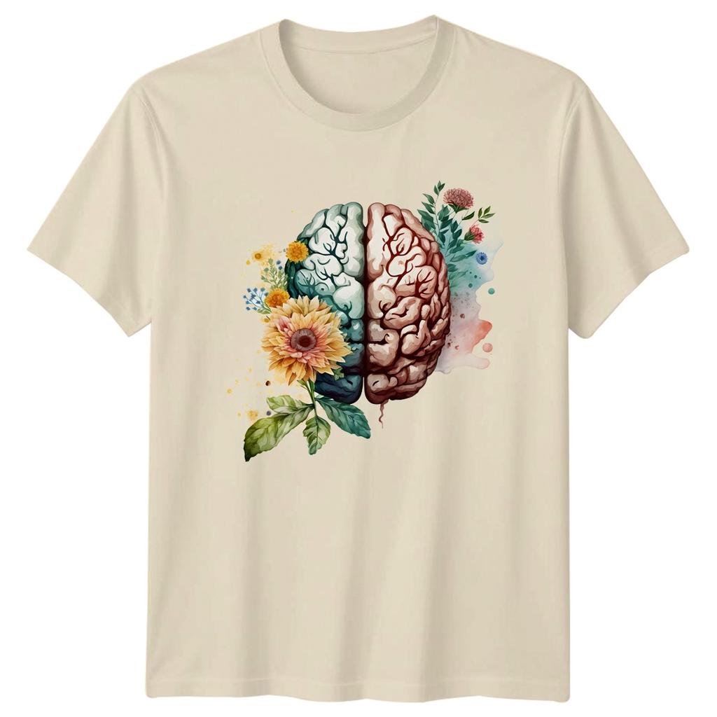 Floral Brain Watercolor TShirt Psychology Unisextal Health Gift For Him And Her