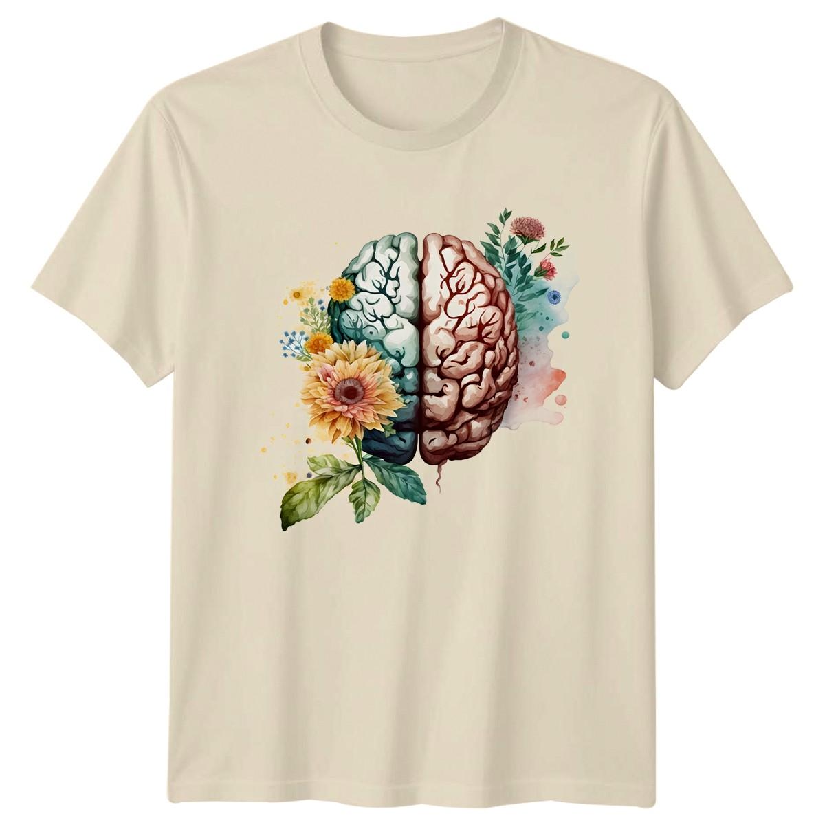 Floral Brain Watercolor T-Shirt Psychology Mental Health Gift For Him And Her XXL