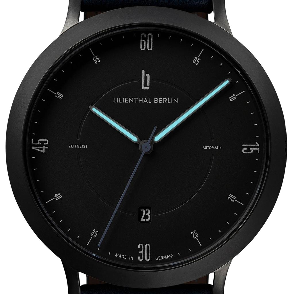 Lilianthal Berlin Automatyczny z Datownikiem Szkieletowy Wykonany w Zegarek Męski, Niebieski, Tarcza, Dekiel, Niemcy, Z01-102-B003C