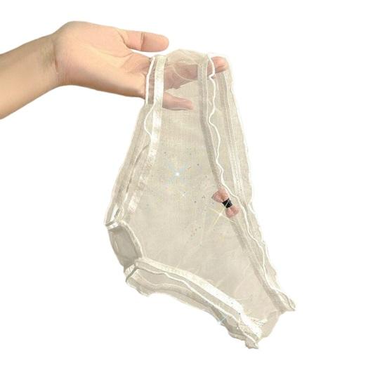 Damen Rüschenbesatz Cut-Out Netz-Slips Sexy Niedrige Taille Durchsichtige Unterwäsche mit Schleife Ultra Dünn Weich Durchsichtige Slips