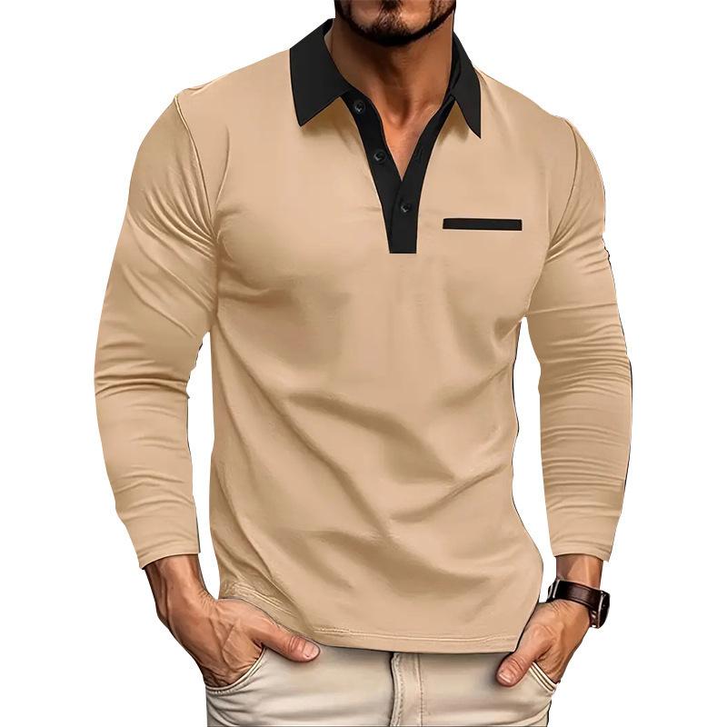 Spring Autumn Men Clothes Long Sleeve Lapel Golf Polo Shirt Men Business Casual Fake Pocket Polo Shirt Tops
