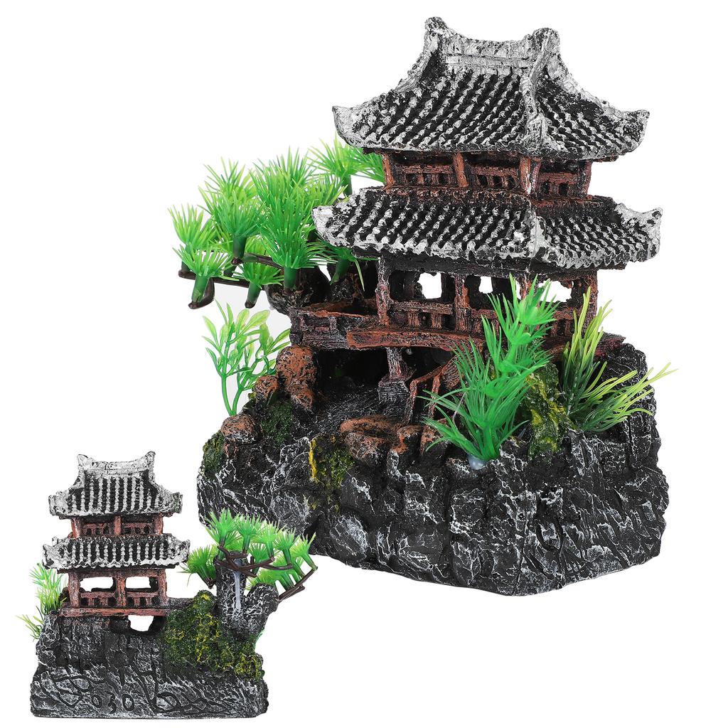 Artificial House Landscaping Decoration Smulation Mountain View Fish Tank Resin Cloud Crane House