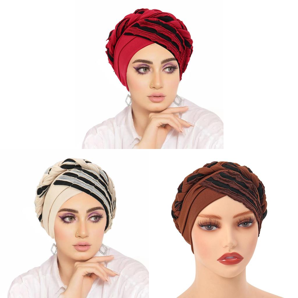 Muslimisches Kopftuch mit zweifarbiger Flechtung aus Polyester für alle Jahreszeiten