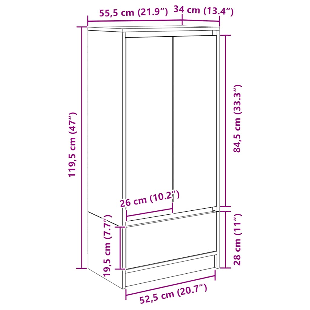 Cabinet with Drawer Sonoma Oak 55.5 x 34 x 119.5 cm