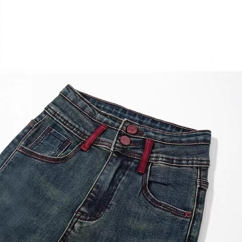 Women's 2024 Autumn/Winter Fleece-Lined High-Waisted Flared Slim-Fit Jeans