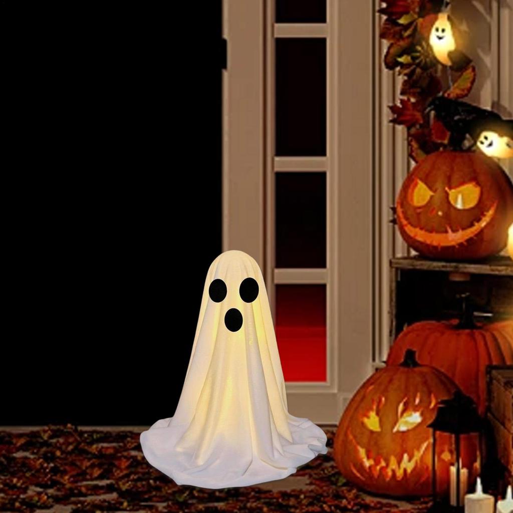 2025 Halloween Spooky Ghost Statue With Light Cute Resin Ghost Ornaments Halloween Tabletop Decoration For Window Yard Porch