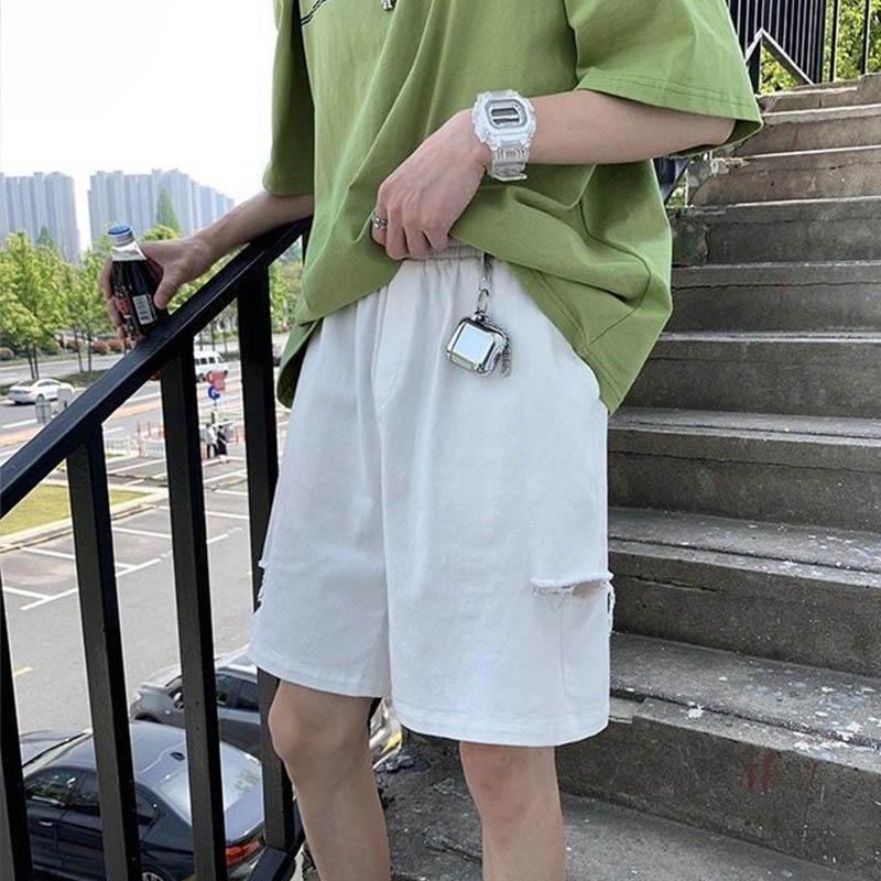 Men's Summer Outer Wear Shorts Casual Loose Ripped Five-point Pants Breathable Comfortable Soft Hip-hop Style Fashion Shorts