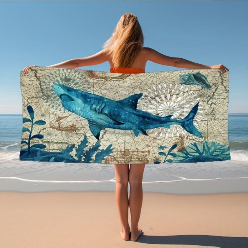 

1pc Shark Pattern Beach Towel, Quick Drying Soft Absorbent Beach Towel, Microfiber Beach Blanket, For Outdoor Swimming Camping W40*H60(CM)