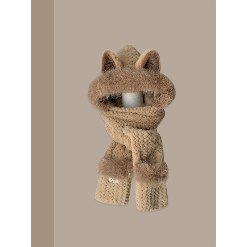 

Плюшевая шапка женская зимняя новая милая плюшевая теплая плюшевая шапка шарф перчатки интегрированная шапка хаки