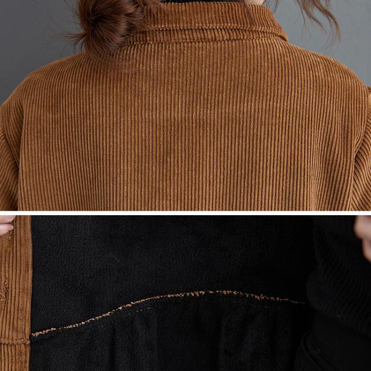 Autumn Plus Velvet Long Sleeve Large Size Women's Dress Corduroy Casual Warm Coat