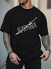Unisex Crew Neck Tee Katana Samurai Sword Letter Print Short Sleeve Oversized Male Daily Casual Soft Breathable Basic Wear Top