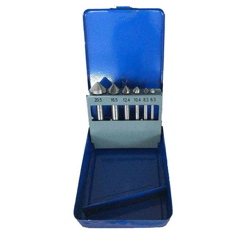 High-Speed Steel 6-Piece Set 3-Flute 90-Degree Angle Drill Bit Countersink Tool for Wood and Metal Deburring