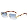 Classic Vintage Rimless Square Leopard Head Sunglasses Ladies Men Fashion Luxury  Designer Travel Wooden Metal Sun Glasses