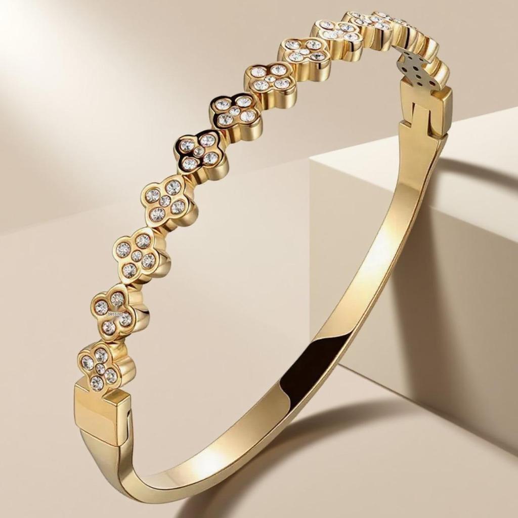 Pulsera de Acero de Titanio de Moda Europea y Americana para Mujer con Diamantes Microincrustados - Joyería de Acero Inoxidable que no Pierde el Color.