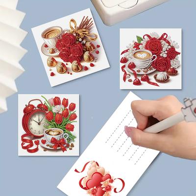 6Pcs Valentines Day Angel Diamond Handmade Card DIY Diamond Painting Card Rhinestone Painting Card Kit for Holiday Party Favors