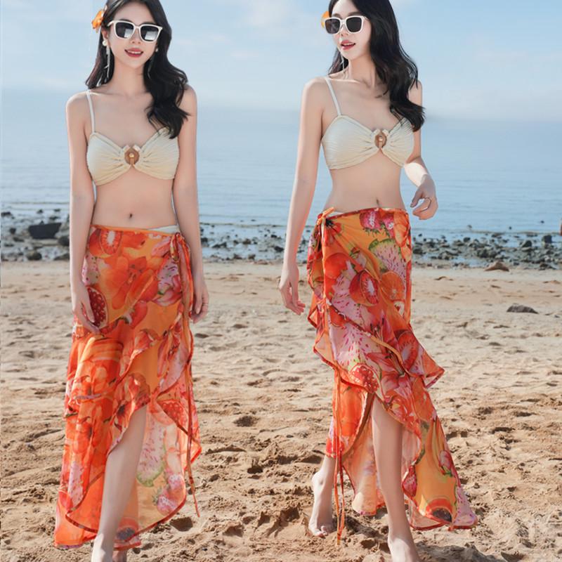 Bali Hot Spring Swimsuit Set: Women's Sexy Three-Piece Mermaid Bikini with Versatile Skirt