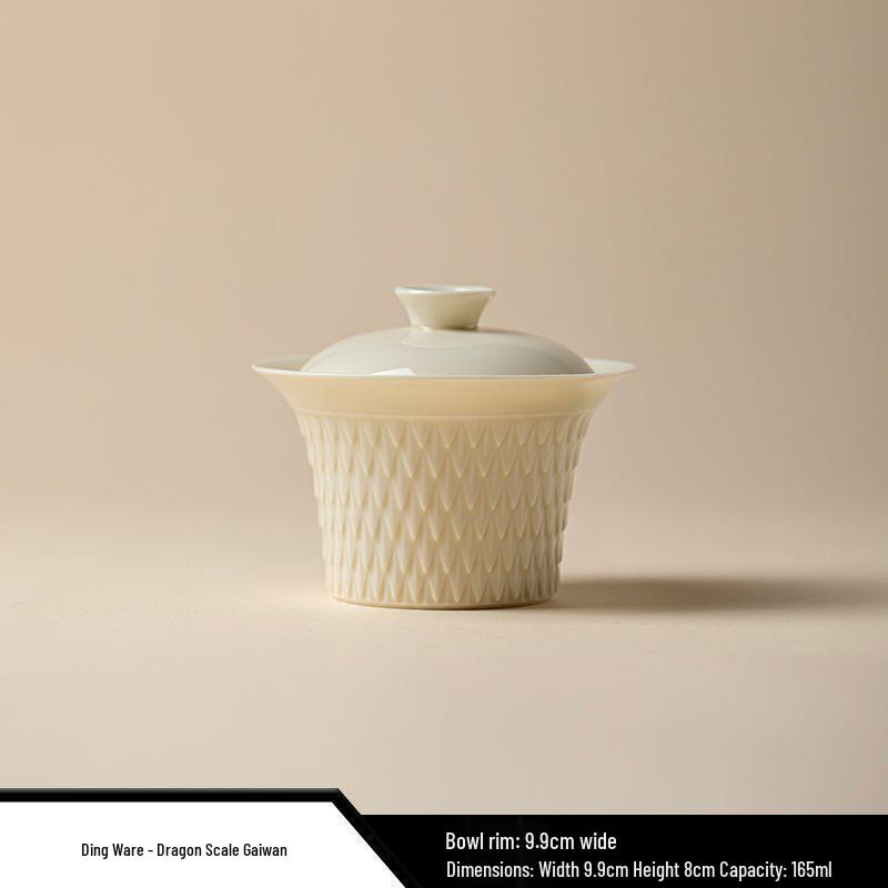 Dingware Ceramic Dragon Scale Gongfu Tea Set with Gaiwan, Anti-Scald Tea Bowl, and Custom Cup