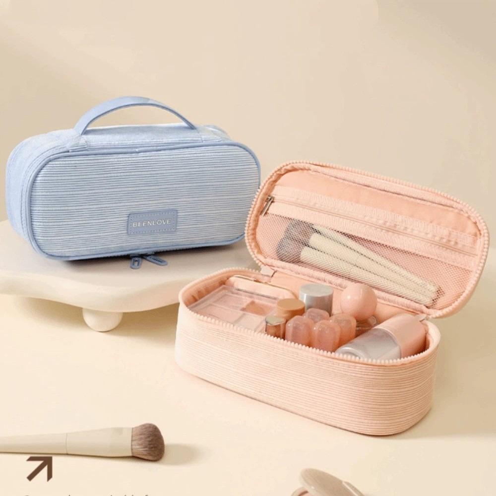 Luxury Large Capacity Storage Bag Portable Multi-functional Cosmetic Bag Solid Color Corduroy Makeup Handbag Travel