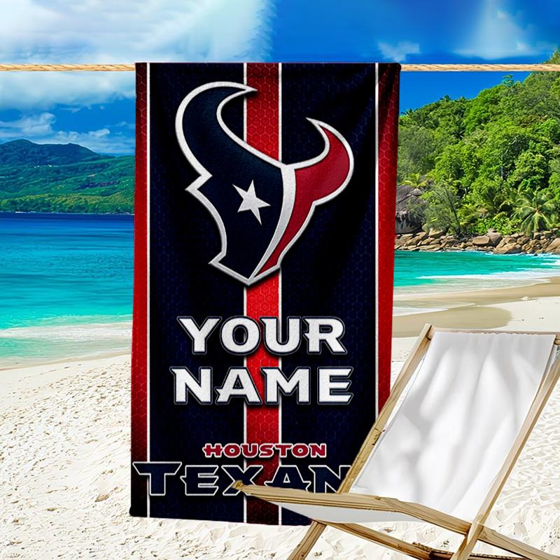 Custom Name Beach Towel Houston-Texans Artwork Beach Towel, Soft Microfiber, Gift for Her/Him, Birthday, for Pool, Beach, Travel, Fan Gifts