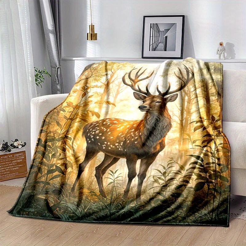 1pc. Majestic Deer Forest Scene Blanket - Perfect for Home, Office, Outdoor Use, Gift Idea, Suitable for All Seasonsz041727
