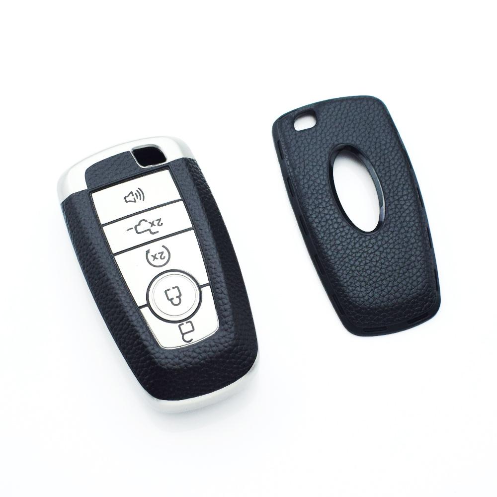 

Чехол для автомобильного ключа из ТПУ кожи для Ford Edge Fusion Mustang Explorer S-MAX Ranger Lincoln Mondeo F150 F250 F350 5 кнопок серебряный