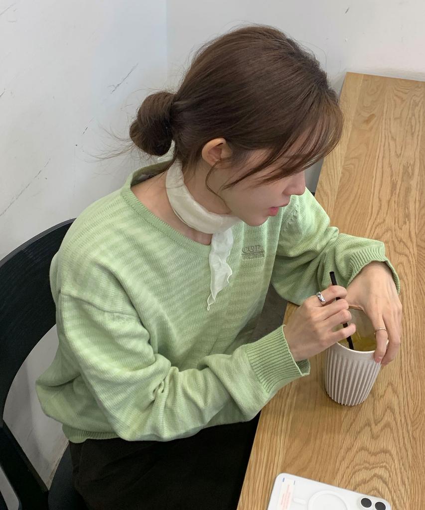 CGP (Women) Striped V-Neck Knit - Mint