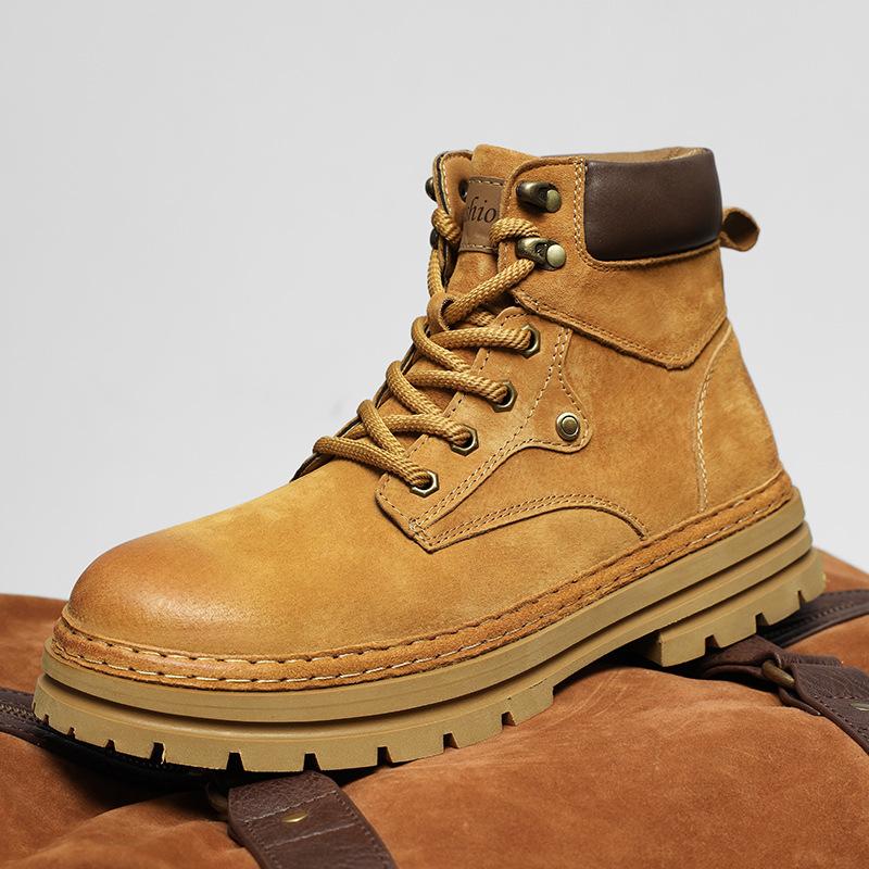 2025 New Martin Boots Men's Wear-resistant Autumn and Winter Outdoor Velvet Warm British Style Tooling Rhubarb Boots Men