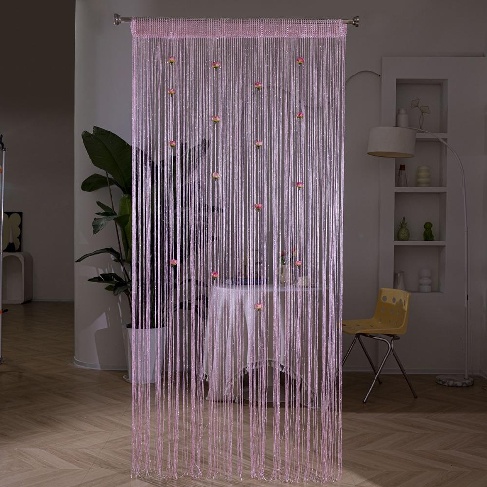 Shiny Rose Flower String Curtain Room Divider Tassel Window Curtain Door Curtain Home Decor