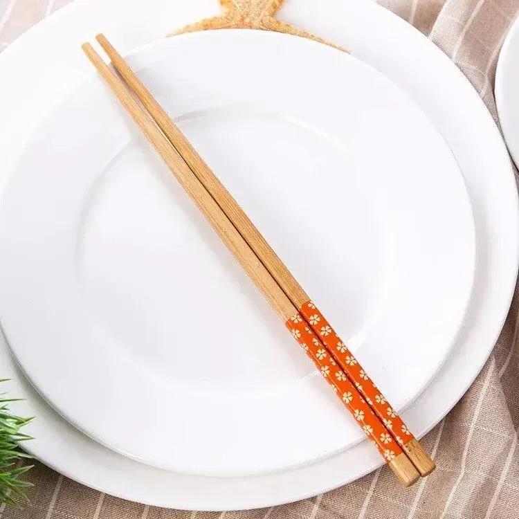 1Pairs Reusable Chinese Classic Wooden Chopsticks Traditional Vintage Handmade Natural Flower Bamboo Chopsticks Sushi Tools