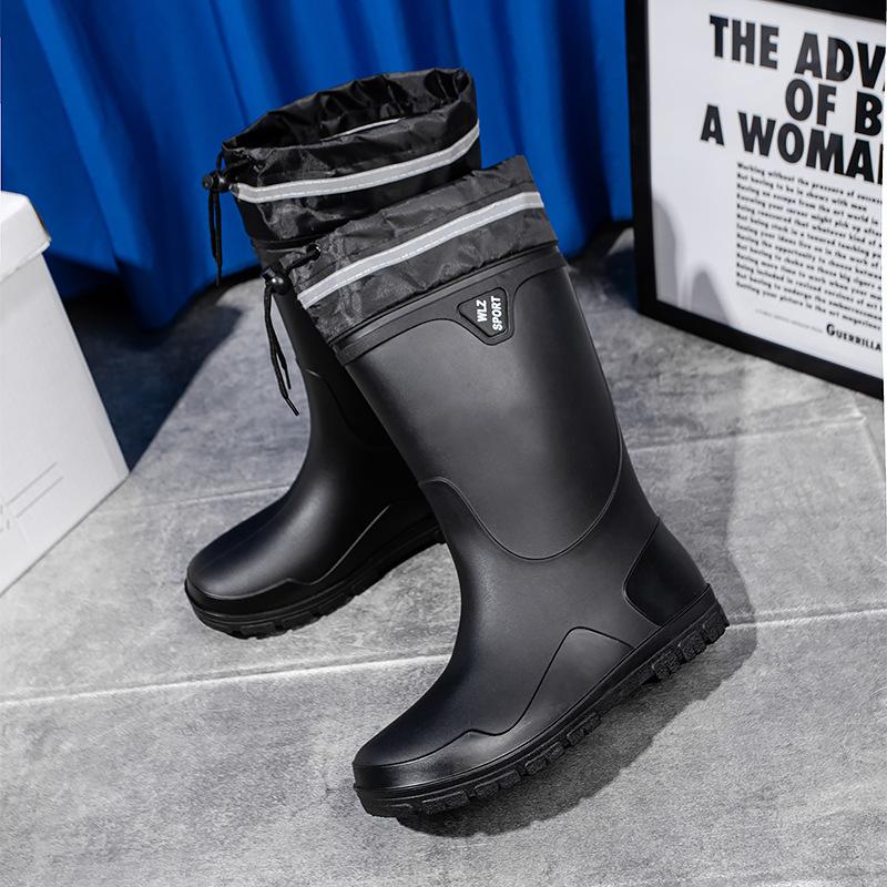 Men's Medium Tube Rain Shoes Non-slip and Waterproof Fashion Rain Boots Fleece Thermal Rubber Shoes Kitchen Medium Tube Water Shoe Cover Shoes Fashion