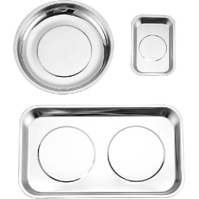 Mayouko 3-Piece Round Magnetic Trays Set, 3" 4" 6", Trays Tool Holder For Screws And Tools
