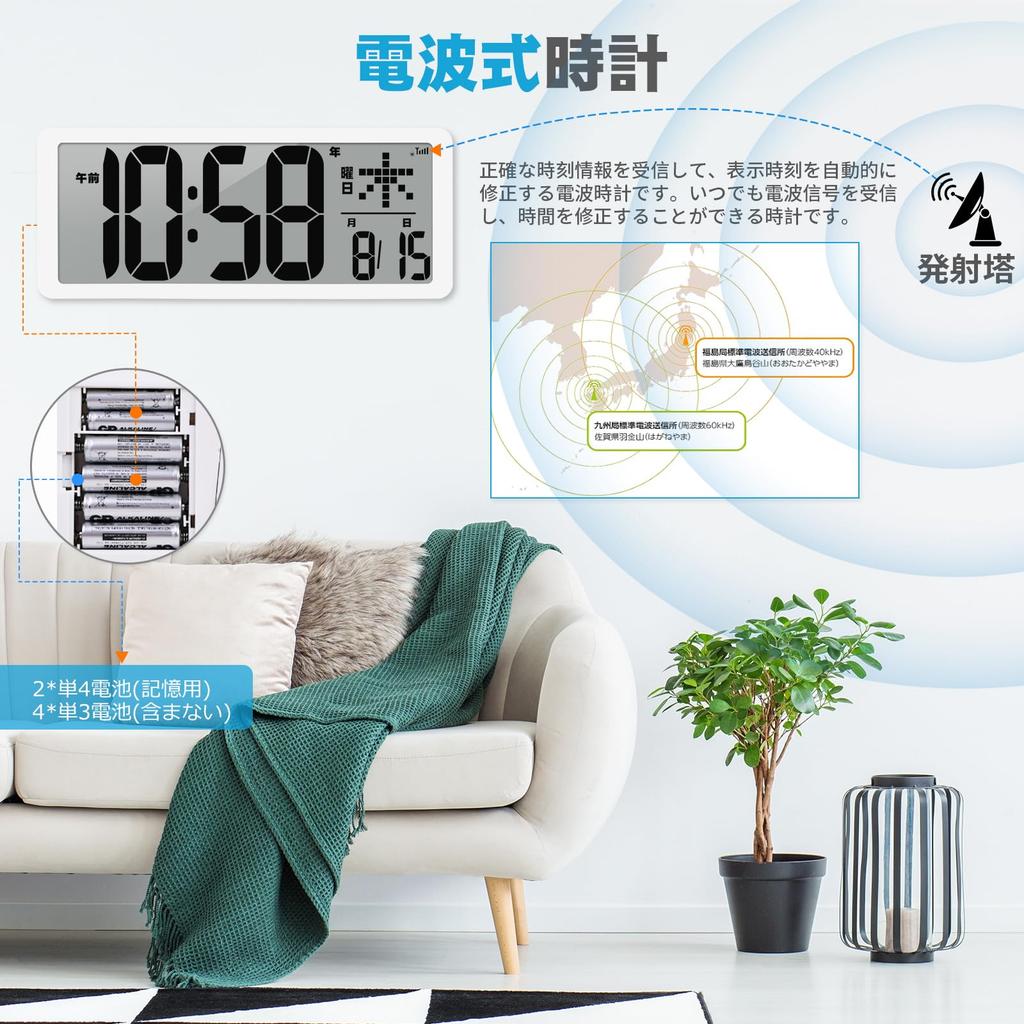 KMMKGG Digital Radio Clock LCD Wall Clock Large Screen Clock For the Automatic Time Adjustment Temperature Display Date and Day of the Week Display