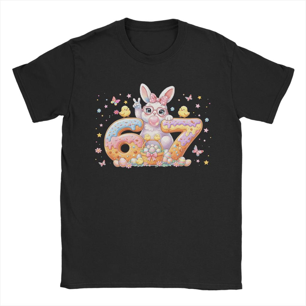 Easter Day Cute Rabbit Bunny Six Seven Meme T Shirts Unisexs Cotton Casual TShirts Round Neck Tee Shirt Short Sleeve Tees