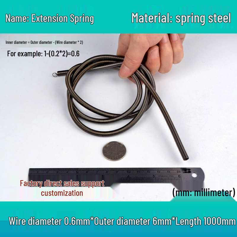 1m Spring Coil Extension with Hook - Strong Tensile Force, Thin Soft Sheath, for Tarpaulins & Sliding Doors