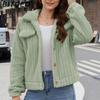 BITCED Women's Fall/Winter Ribbed Fleece Cardigan with Collar, Short-Length Jacket
