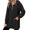 Women's Solid Color Zipper Drawstring Pocket Pullover Top Sweatshirt