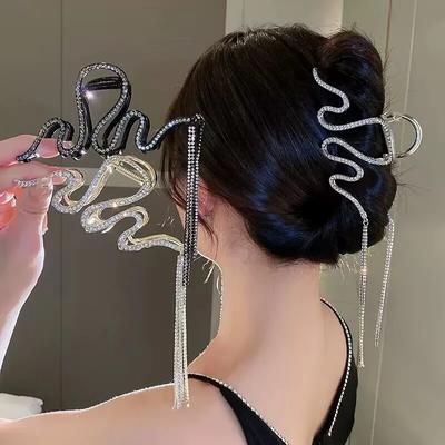 Luxury Hair Pins Tassel Snake Plates Hair Claw Clips Hairpin Large Shark Clip Headdress Hair Accessories Women
