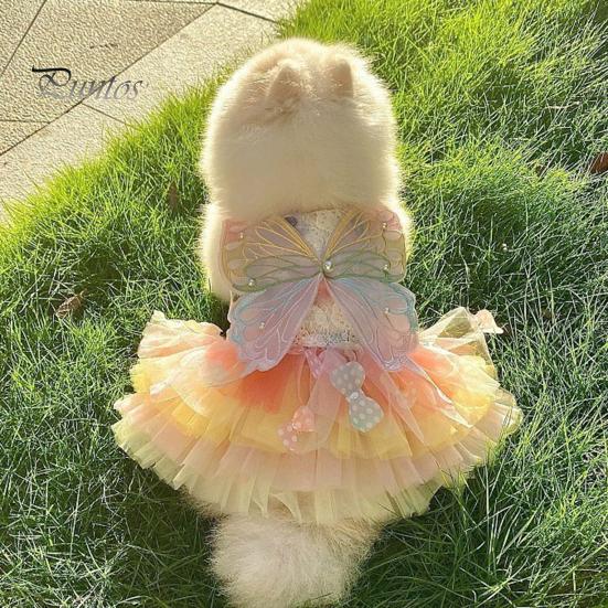Pet Dress Elegant Summer Cat Princess Dress Charming Butterfly Decor Mesh Stitching Dog Dress for Daily Wear