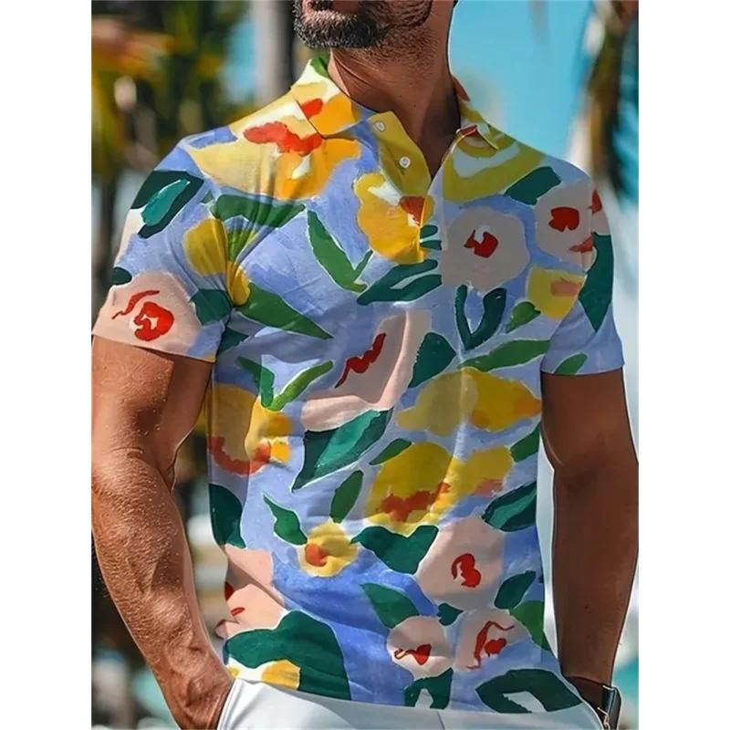Sommer-Essential! Tropisches Palmenmuster Kurzarm-Poloshirt