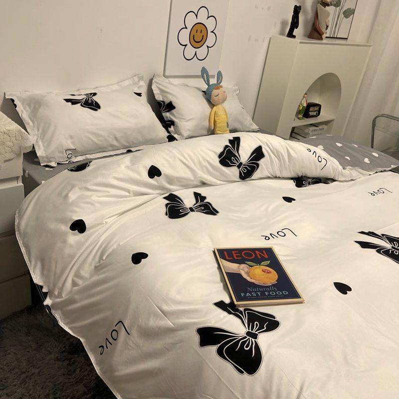 Korean Style Fashion Bedding Set Kids Adults Twin Full Queen Size Bed Flat Sheet Duvet Cover Pillowcases Stripe Grid Bed Linen