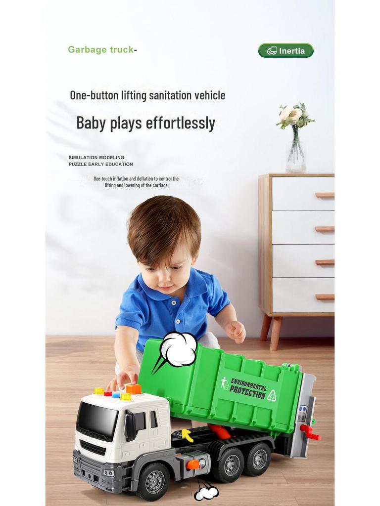 Inertial Garbage Truck Toy with Inflatable Lift and Sorting Bins - Kids' Sanitation and Sweeping Simulation