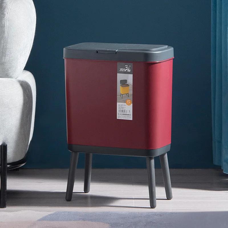 15L Creative Trash Can - High-Foot with Lid, Large-Capacity Press-Type for Kitchen & Office