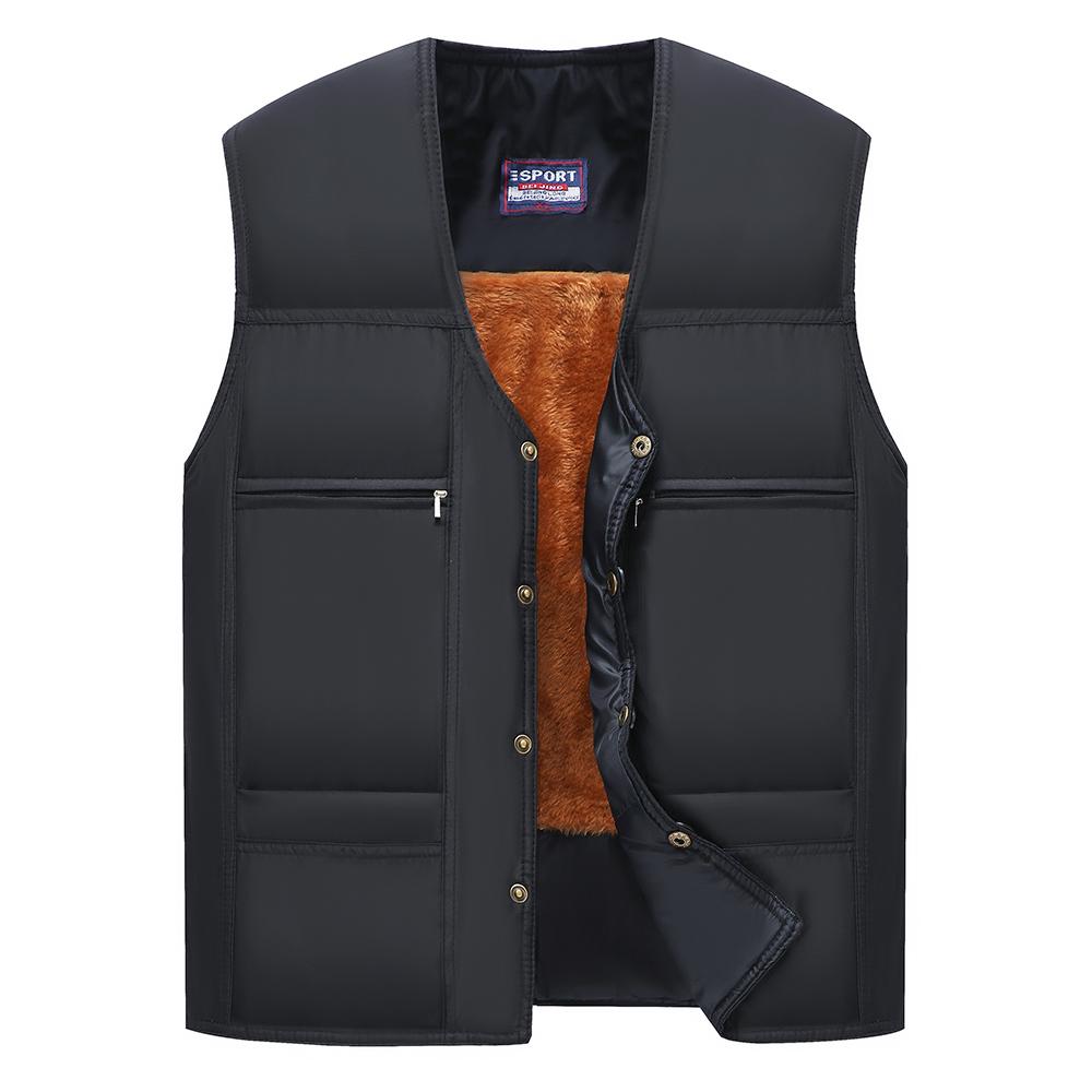 Winter Cotton-Padded Jacket with Fleece and Wool Lining for Middle-Aged and Elderly Men - Stand-Up Collar, Home Wear