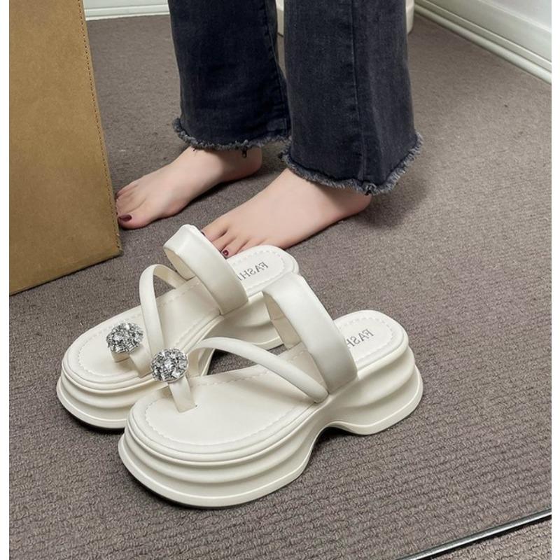 Dicke Sohle Hausschuhe Damen Sommer Sandale Damen Biskuit Kuchen Lässige Flip-Flops Mode Urlaub Outdoor Strand Plateau Schuhe