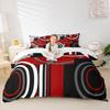 Feelyou Kids Red and Black Bedding Set King Size Circle Duvet Cover for Boys Girls Teens Bedroom Decor Geometric Square Comforter Cover Set