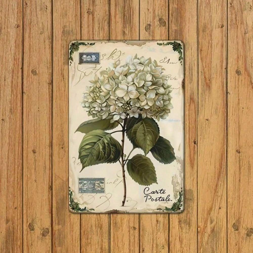 Vintage Metal Sign Hydrangea Wall Decor 8x12 Inch Rustproof Poster for Home