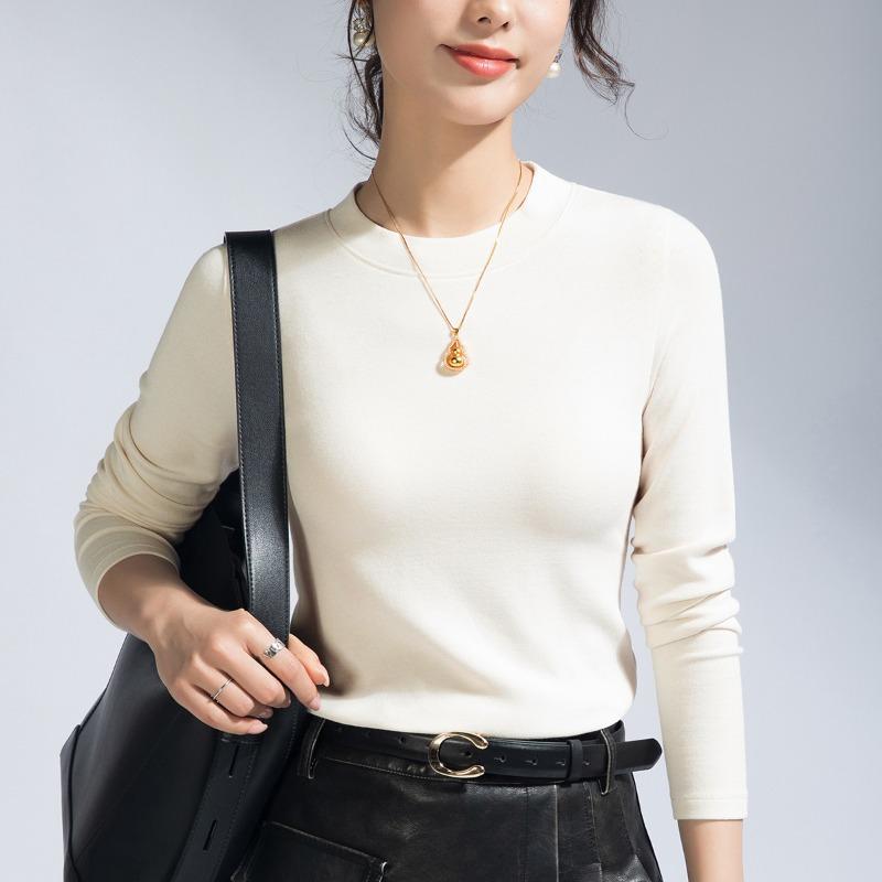 White Long-sleeved Women's Summer New Commuter Inner Shoulder Crew Neck Bottoming Shirt Xinjiang Cotton Top