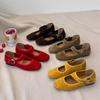 Korean Version Round Head Light Mouth Shoes Suede Ballet Shoes Spring Buckle Belt Mary Jane Flat Bottom Evening Shoes Ladyshoes 26-5
