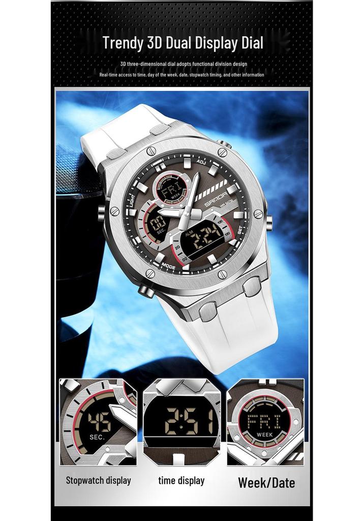 Sanda TEMU Men's Luminous World Time Dual Display Waterproof Watch