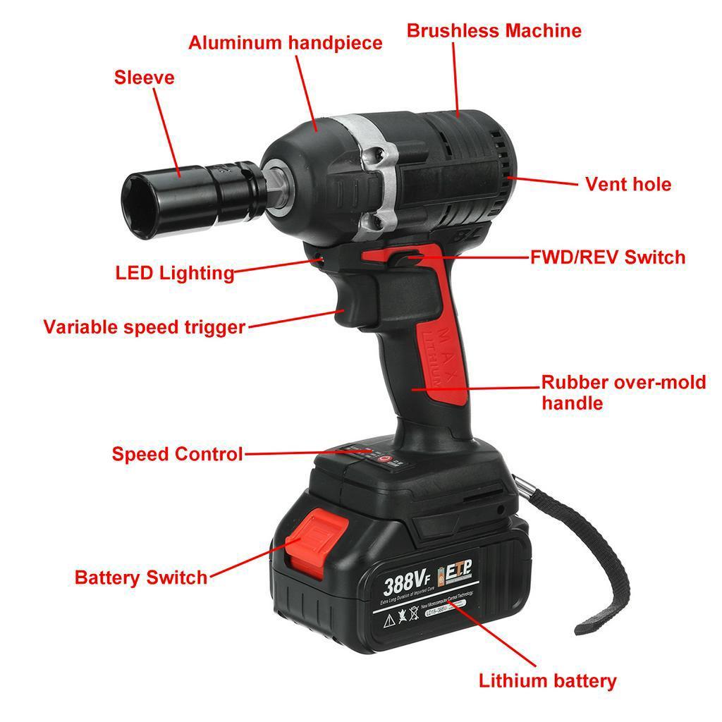 630 Nm kabelloser elektrischer Schlagschrauber, Rattle Nut Gun, bürstenloses Elektrowerkzeug mit Li-Ionen-Akku